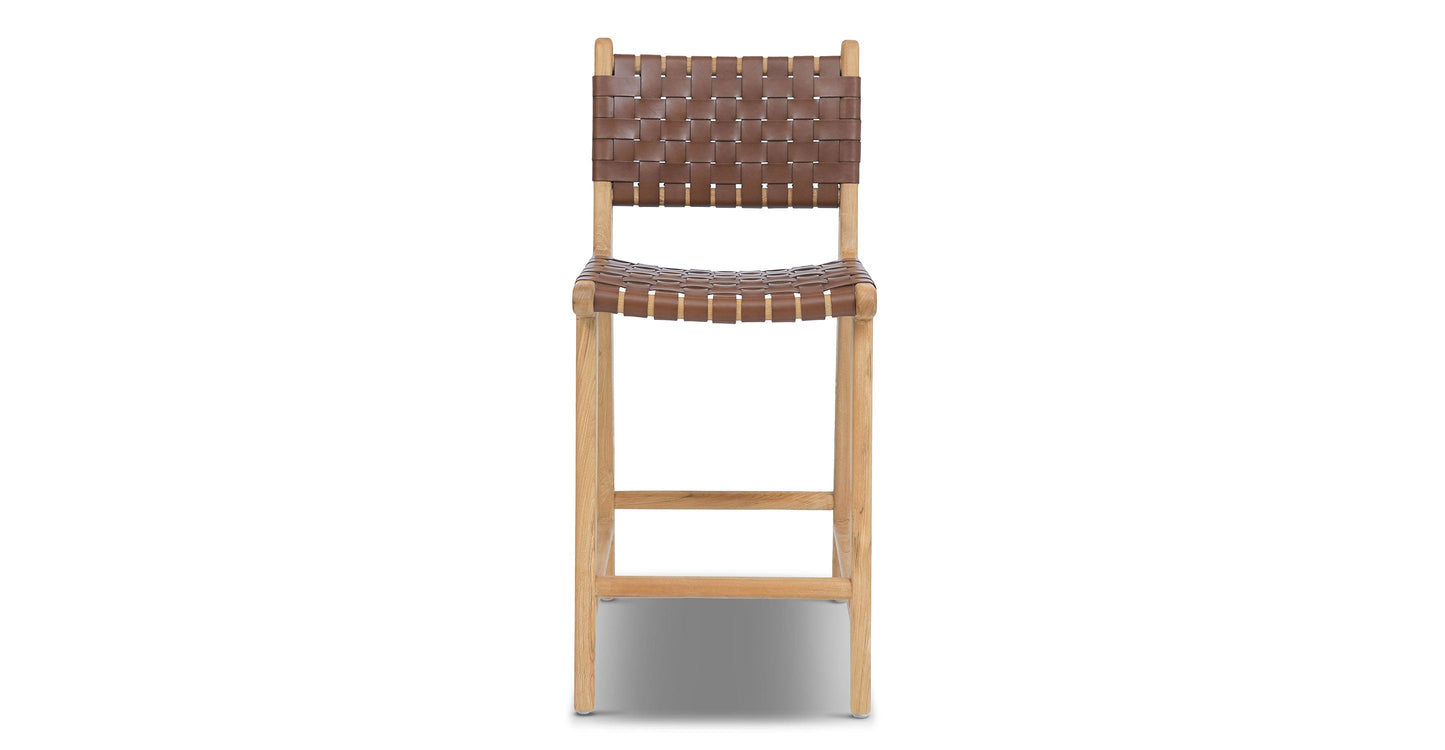 Sgabello da bar Banda in teak e pelle