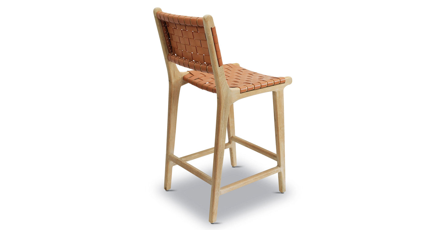 Sgabello da bar Banda in teak e pelle