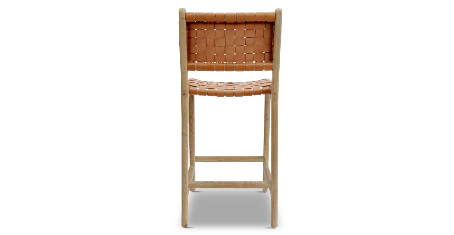 Sgabello da bar Banda in teak e pelle