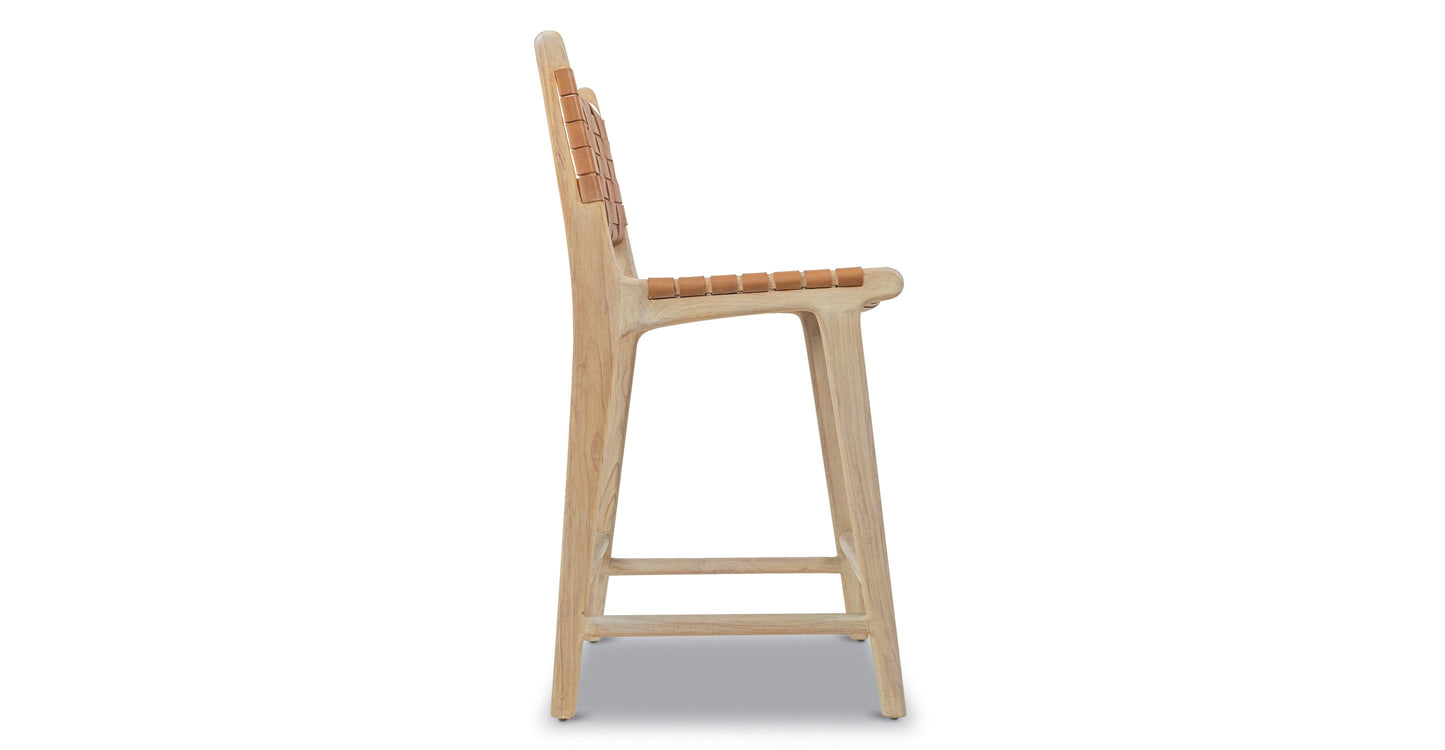 Sgabello da bar Banda in teak e pelle