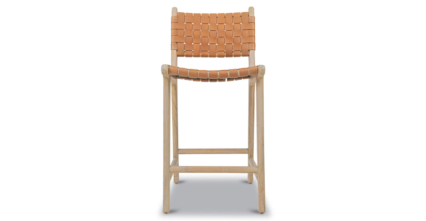 Sgabello da bar Banda in teak e pelle