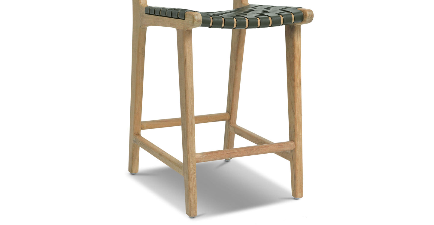Sgabello da bar Banda in teak e pelle