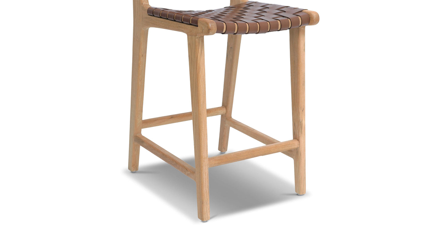 Sgabello da bar Banda in teak e pelle