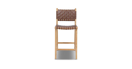Sgabello da bar Banda in teak e pelle