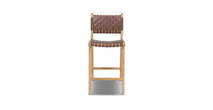 Sgabello da bar Banda in teak e pelle