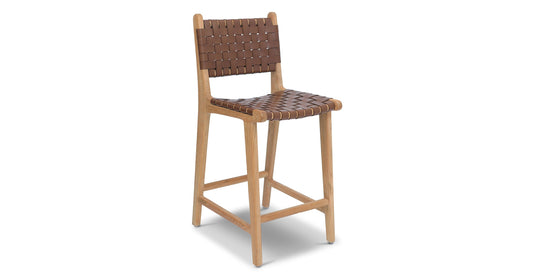 Sgabello da bar Banda in teak e pelle