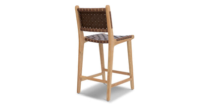 Sgabello da bar Banda in teak e pelle