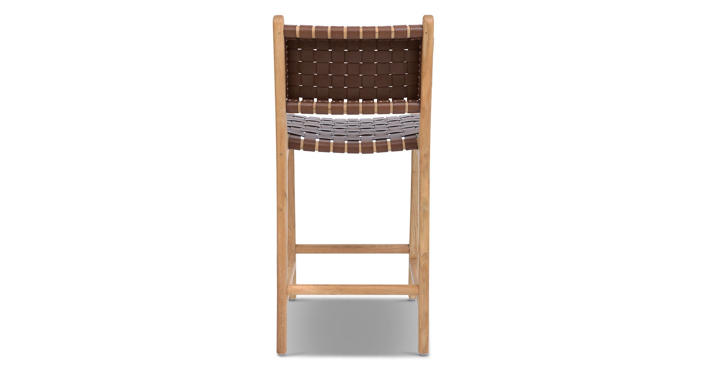 Sgabello da bar Banda in teak e pelle