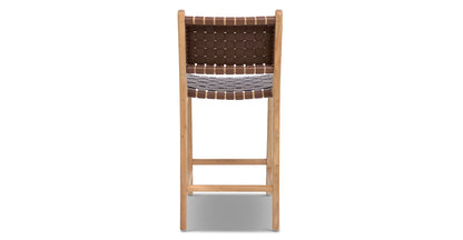 Sgabello da bar Banda in teak e pelle