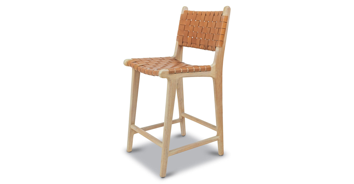 Sgabello da bar Banda in teak e pelle